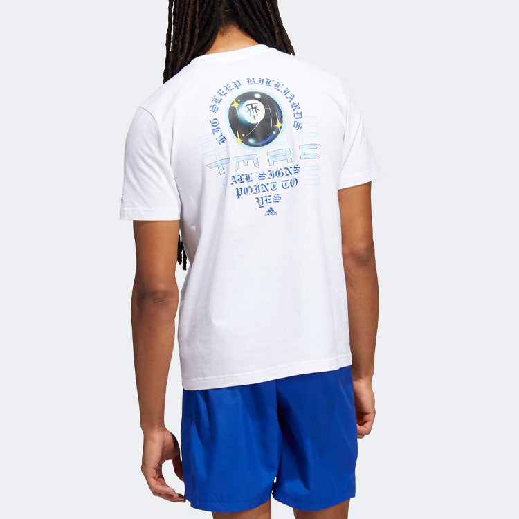 Футболка Men's adidas TMAC TEE 8 Pattern Printing Round Neck Pullover Short Sleeve White T-Shirt HS8522 — фото 3
