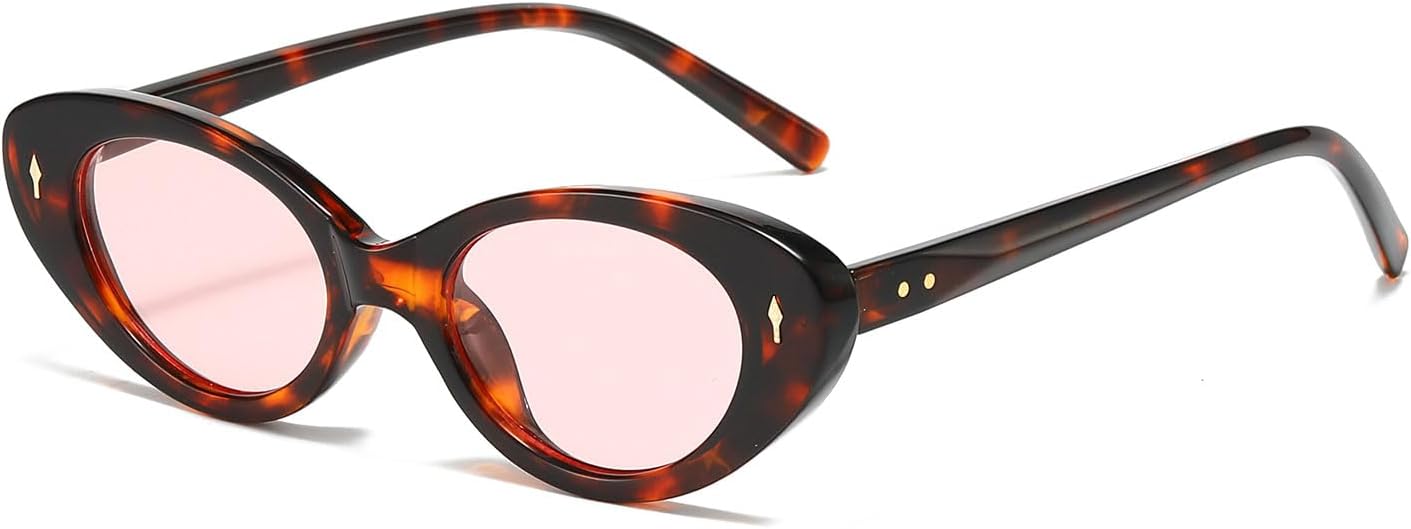 

Солнцезащитные очки YAMEIZE Retro Cat Eyes Small Oval - для женщин и мужчин, классические овальные винтажные очки с защитой UV400 для вождения и активного отдыха, Leopard Pink