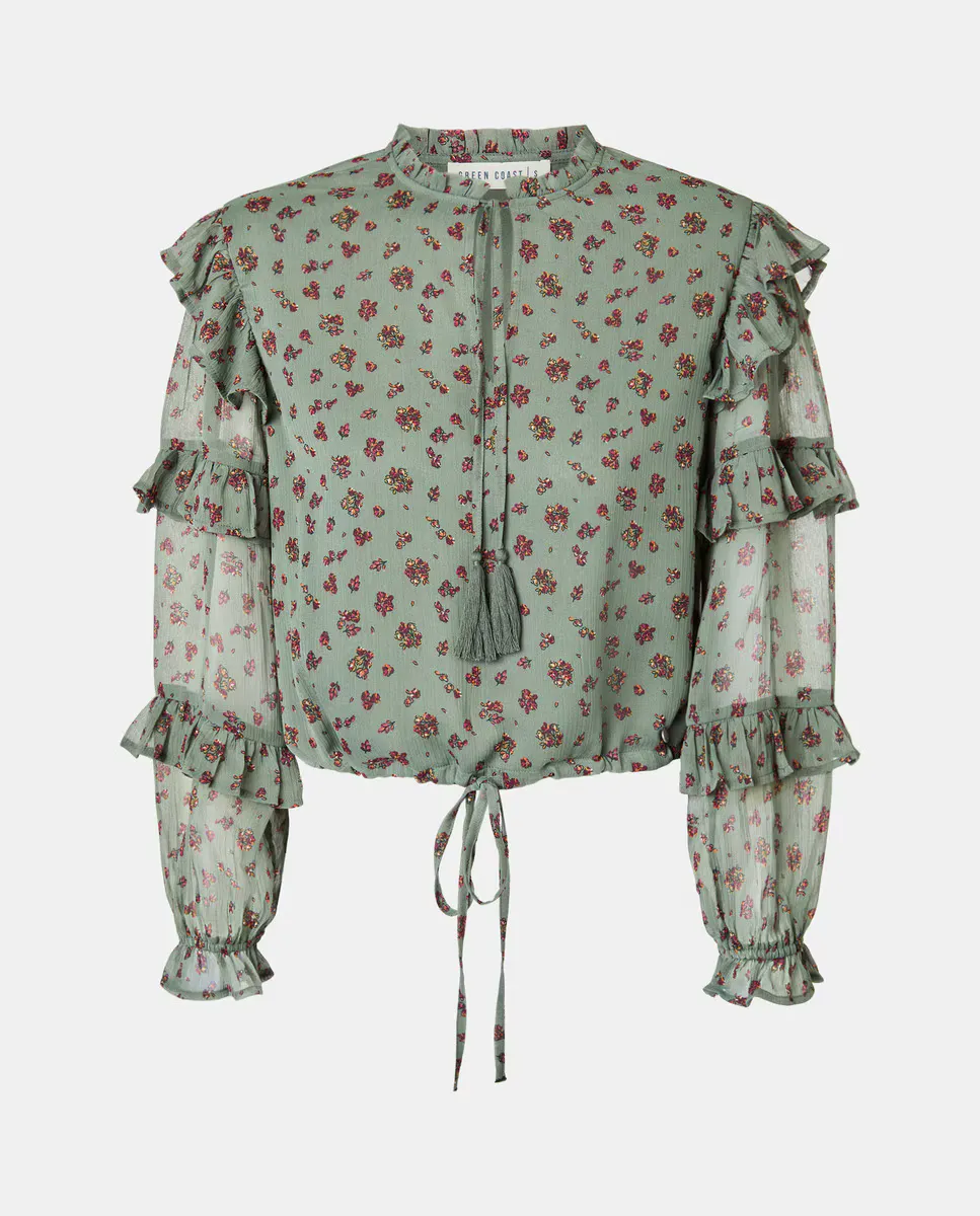 

Романтичный топ для женщин с длинными рукавами и воланами Green Coast, темно-зеленый