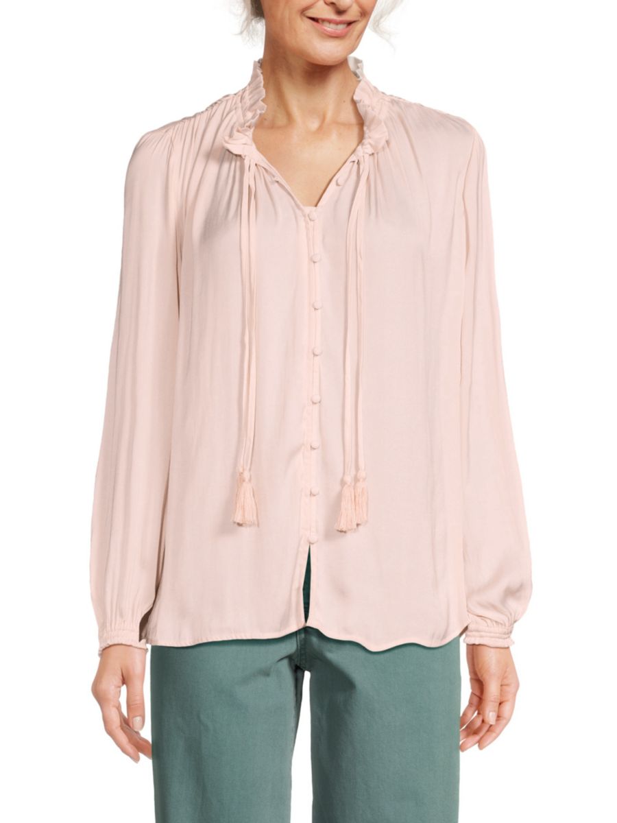 

Атласная рубашка с завязкой на горловине T Tahari, цвет Pearl Pink