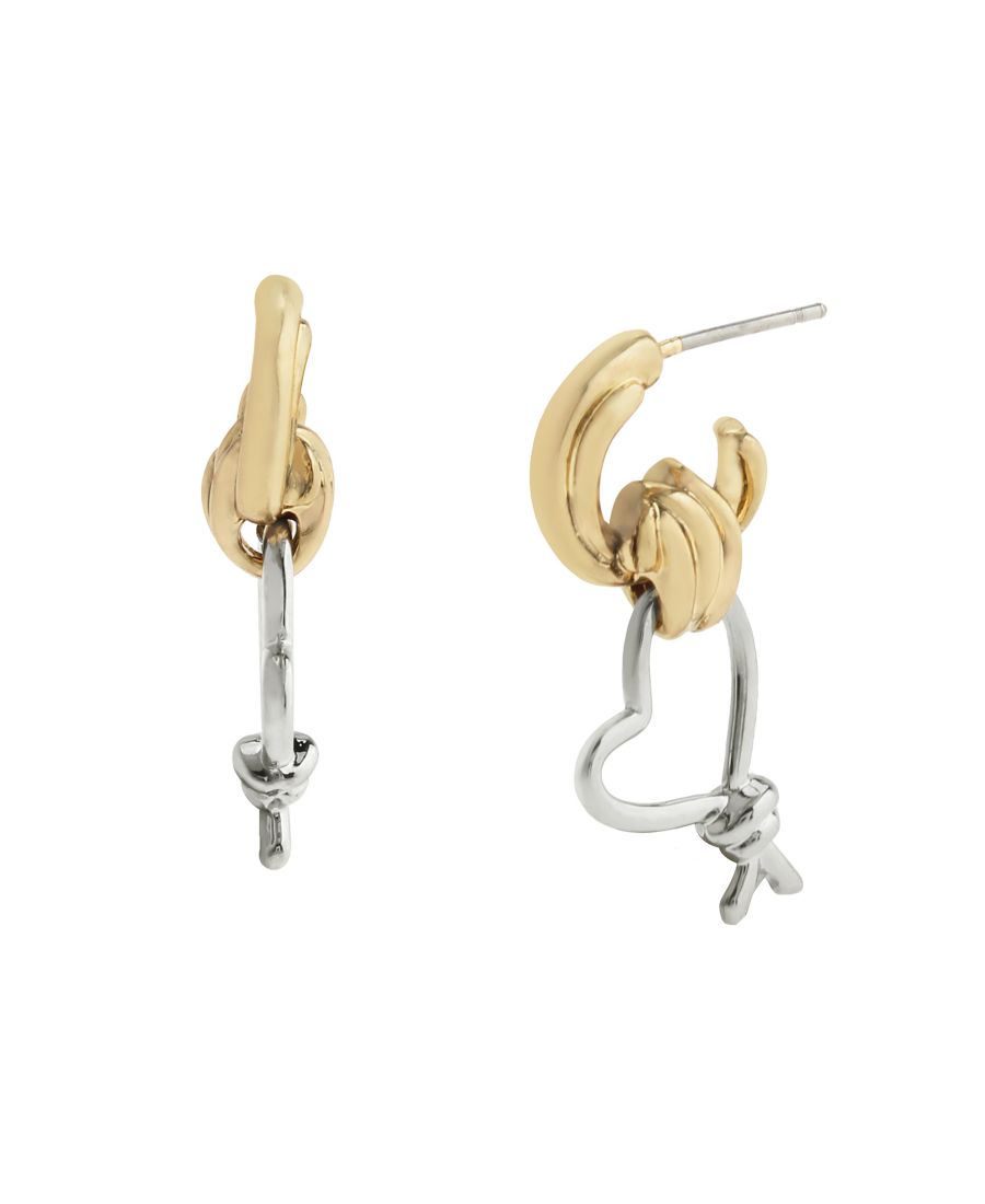 

Серьги-кольца с подвеской в виде двухцветного сердечка и узла Steve Madden, Two-tone