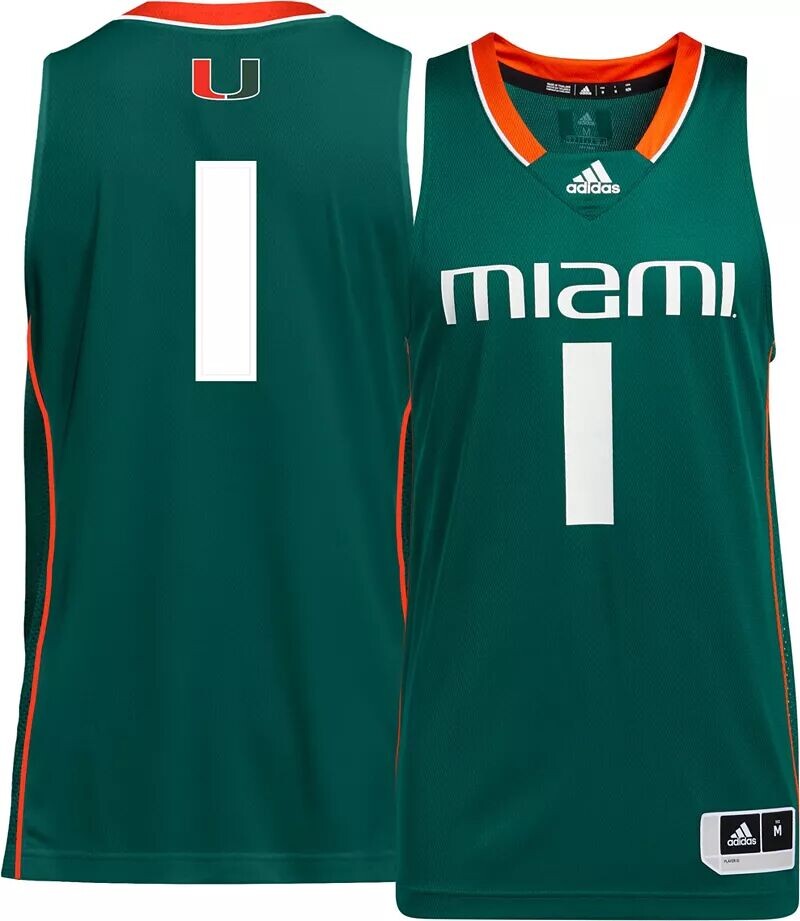 

Мужская баскетбольная майка Adidas Miami Hurricanes #1 Green Swingman Replica