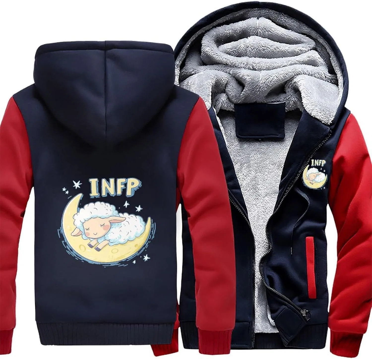 Толстовка мужская INFP Sheep Sleeping On Moon, на молнии, с капюшоном, флисовая, Red-style — фото 3