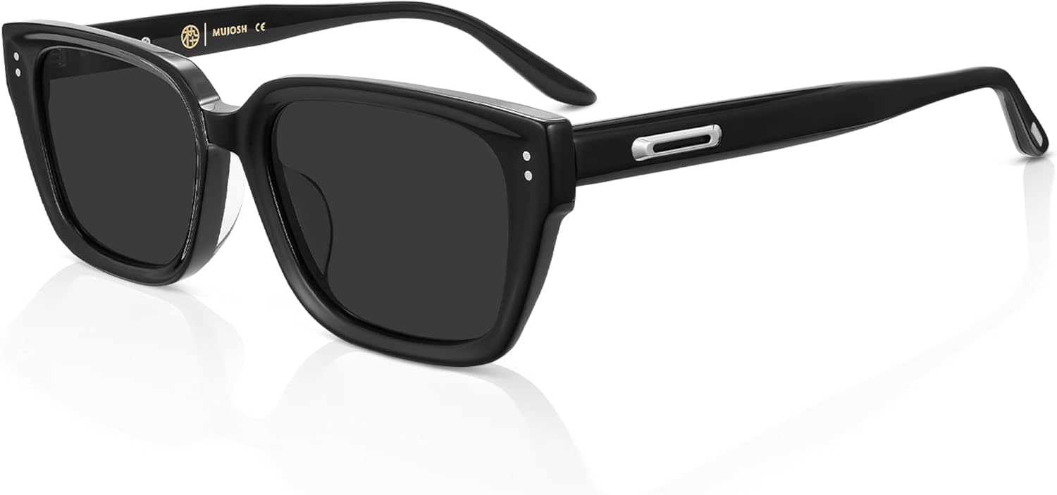 

MUJOSH Модные ретро-солнцезащитные очки в стиле 90-х и Y2K, прямоугольные, поляризованные, для женщин и мужчин, эксклюзивный бренд очков EssilorLuxottica, Obsidian Black/Pure Gray Polarized 523