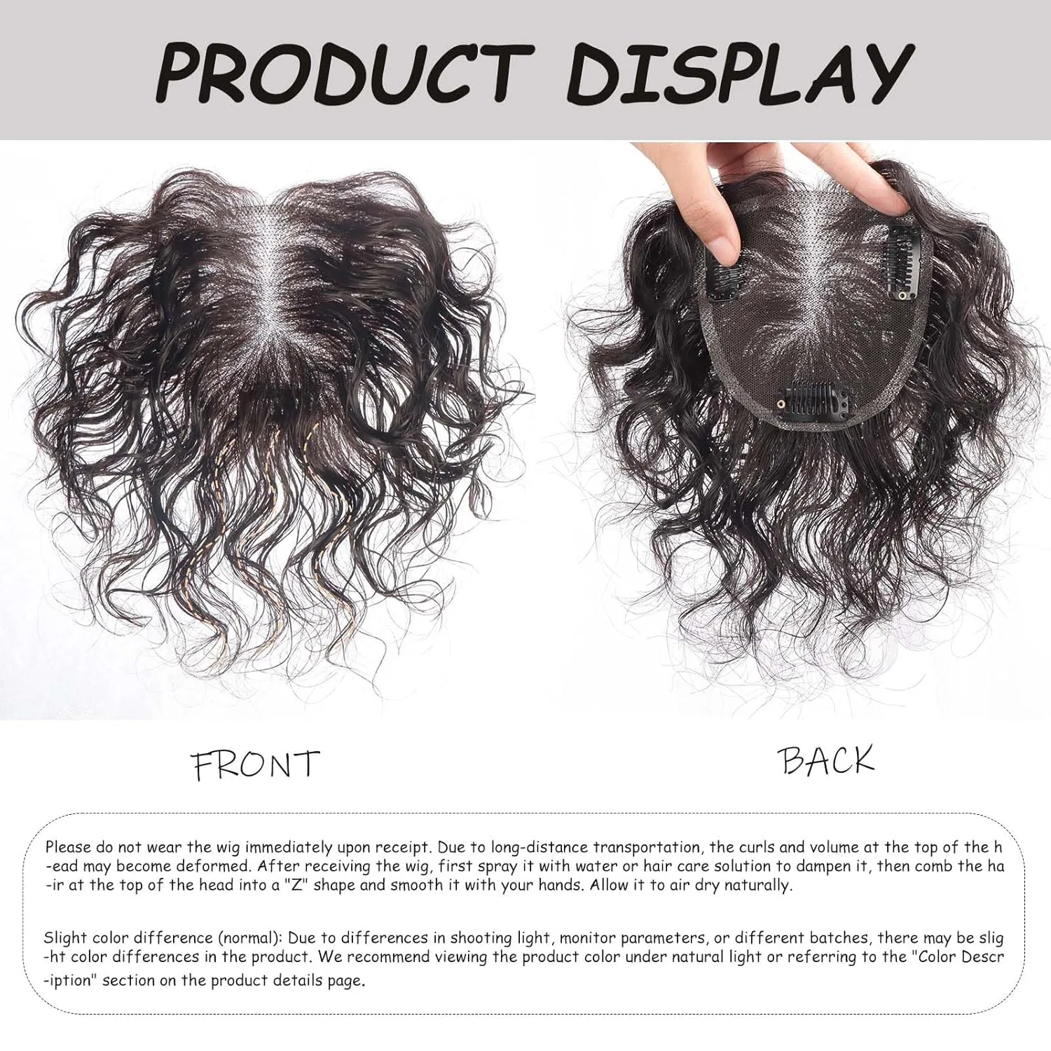 Накладка на волосы Curly Human Hair Topper для женщин с тонкими волосами 25 см Eree Hair, Natural Colour — фото 2