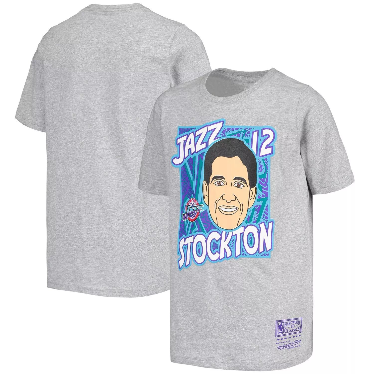 Молодежная футболка Mitchell & Ness John Stockton Grey Utah Jazz Hardwood Classics King of the Court Player Футболка Unbranded — фото 4