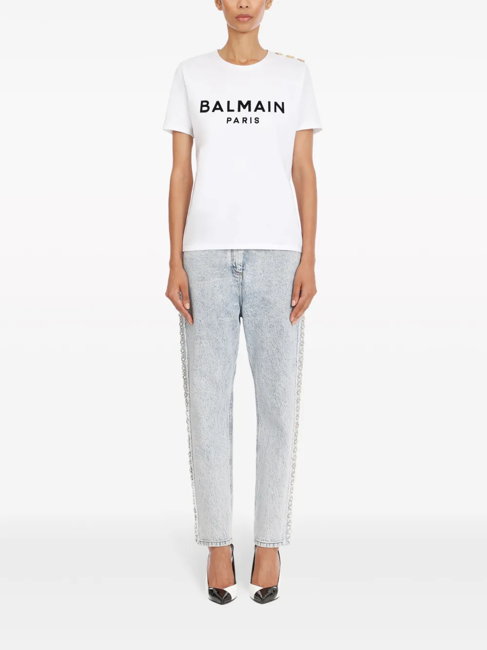 Футболка с логотипом и пуговицами BALMAIN, белый — фото 3