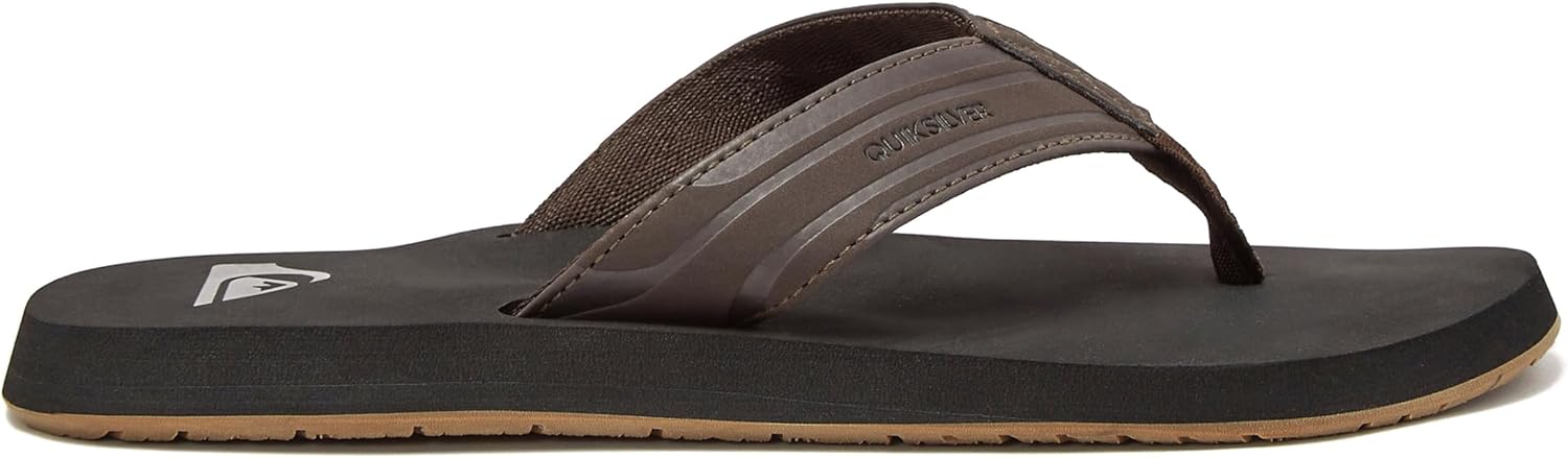 Мужские шлепанцы Quiksilver Monkey Wrench, спортивные с поддержкой свода стопы, размеры 6-15, мужские шлепки-сланцы, коричневый/черный — фото 2