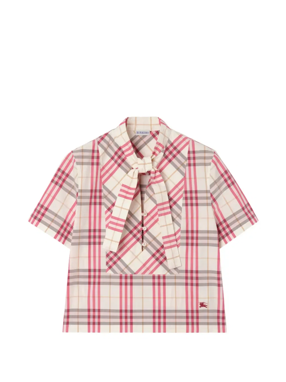 Блузка Burberry Укороченная хлопковая в клетку с шарфом, нейтральный