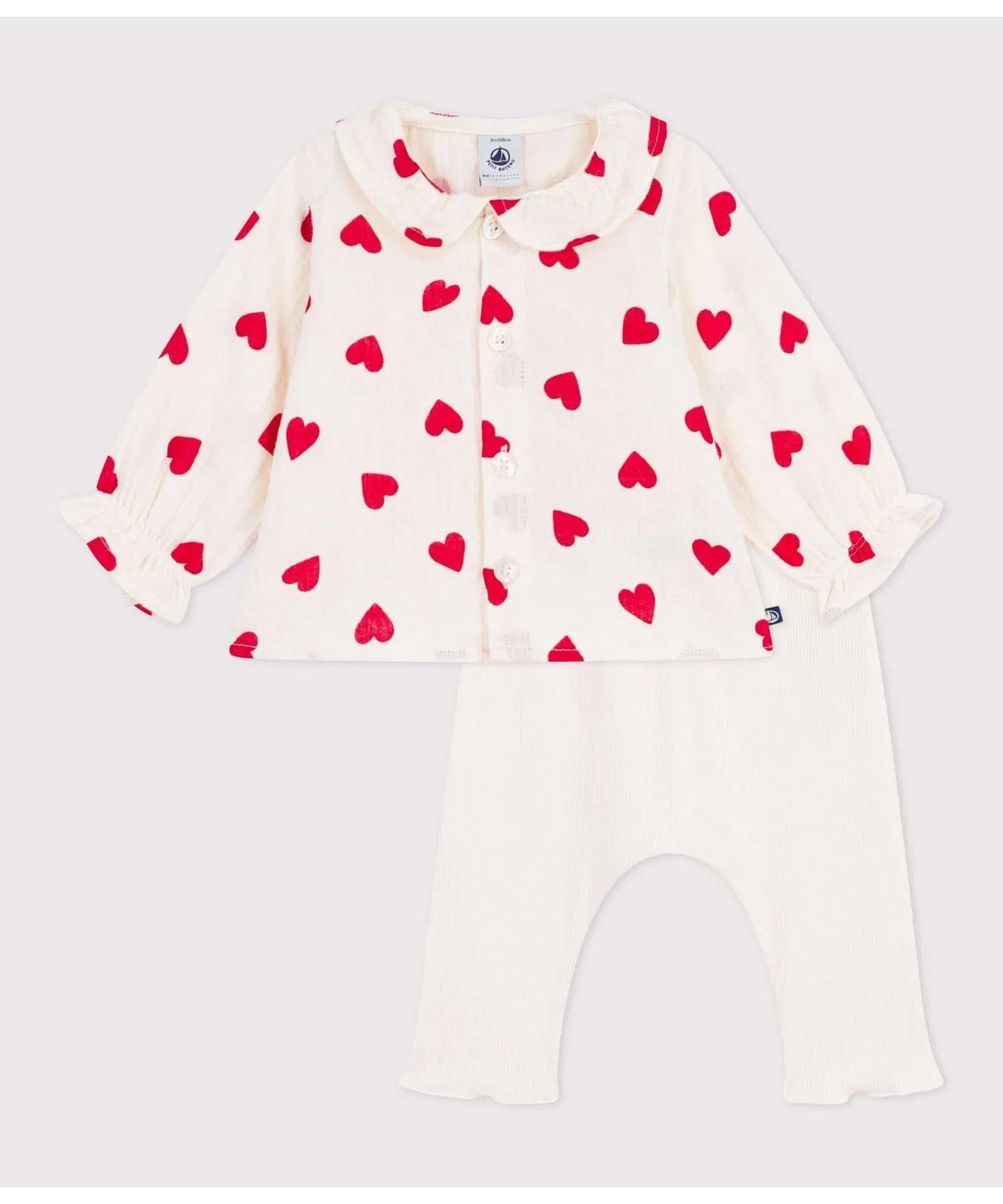 Детский комплект из хлопка с сердечками PETIT BATEAU бежевый — фото 2