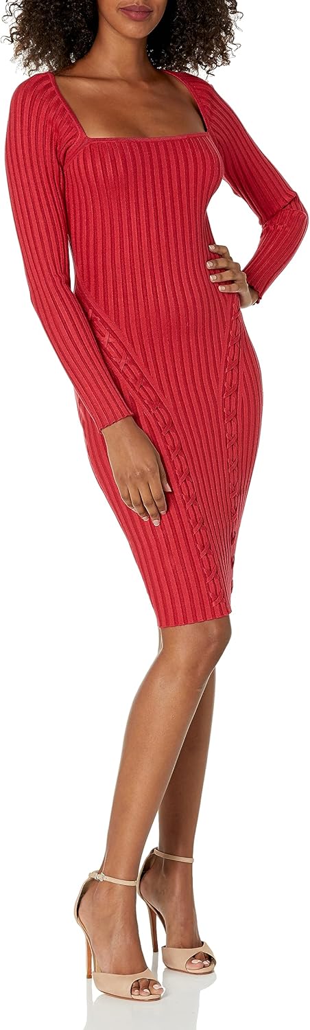

GUESS Женское платье Sonoma с длинными рукавами, ребристой вязкой и шнуровкой, Chili Red