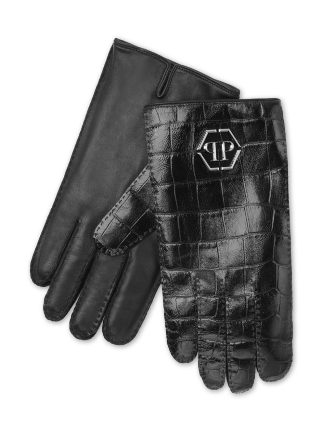 

Philipp Plein перчатки с тиснением под кожу крокодила, черный