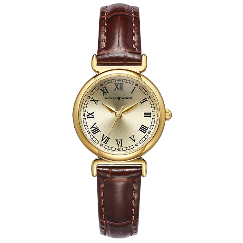 

Disney Часы Quartz Movement Genuine Leather Strap Watch Women's Watch White Dial, Vintage Brown