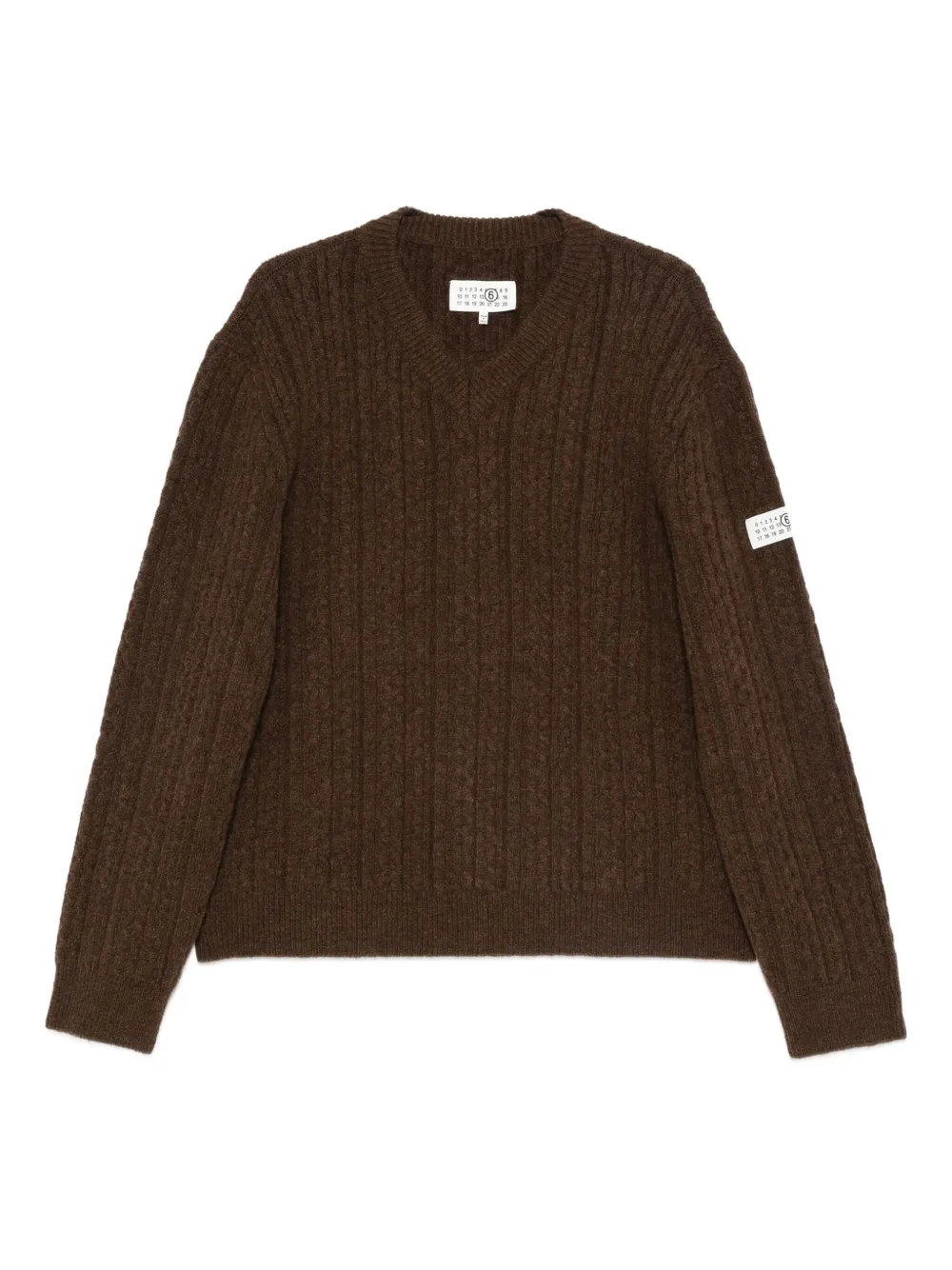 

Свитер с V-образным вырезом и рубчатой вязкой Mm6 Maison Margiela, коричневый