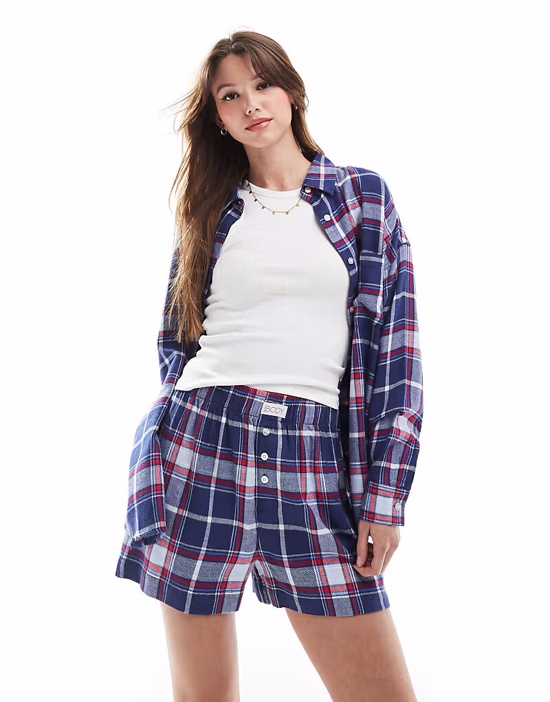 

Пижамные шорты бойфренда из фланелевой ткани Cotton On в синюю и красную клетку