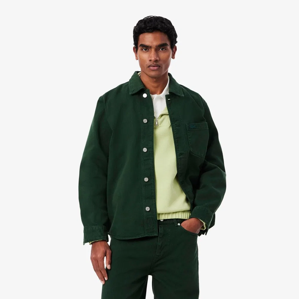 Мужская джинсовая куртка-рубашка, тёмно-зелёная, от Lacoste — фото 2