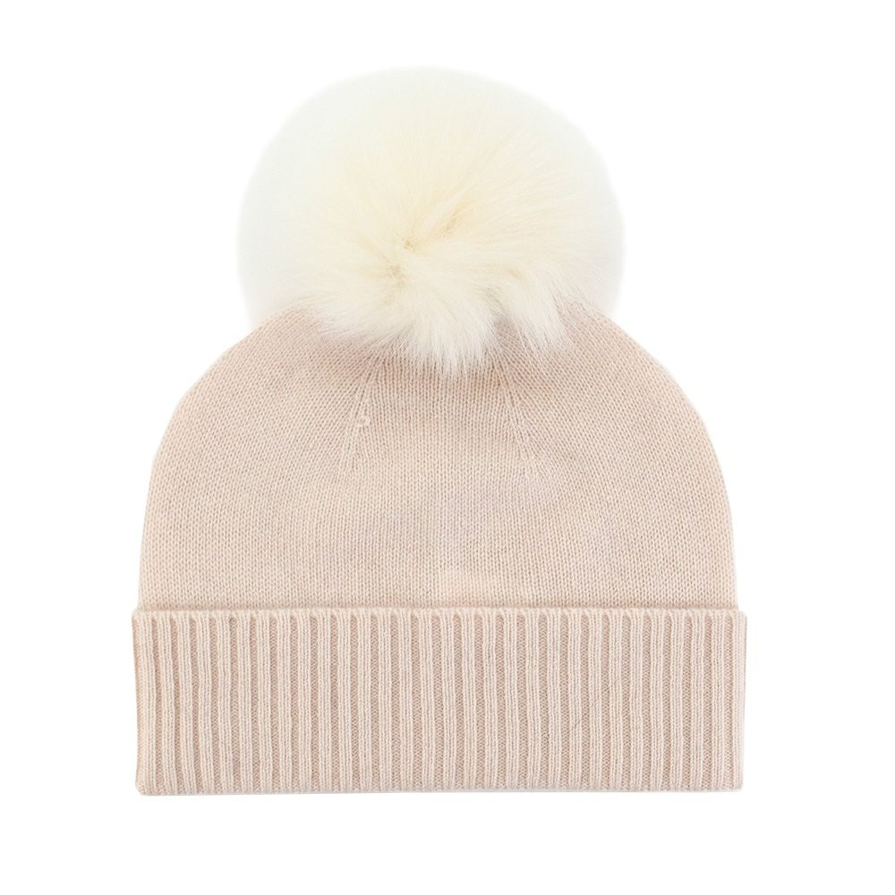 

Вязаная кашемировая шапка Peter Glenn с помпоном из натурального лисьего меха (женская), Ivory/Blush Fox