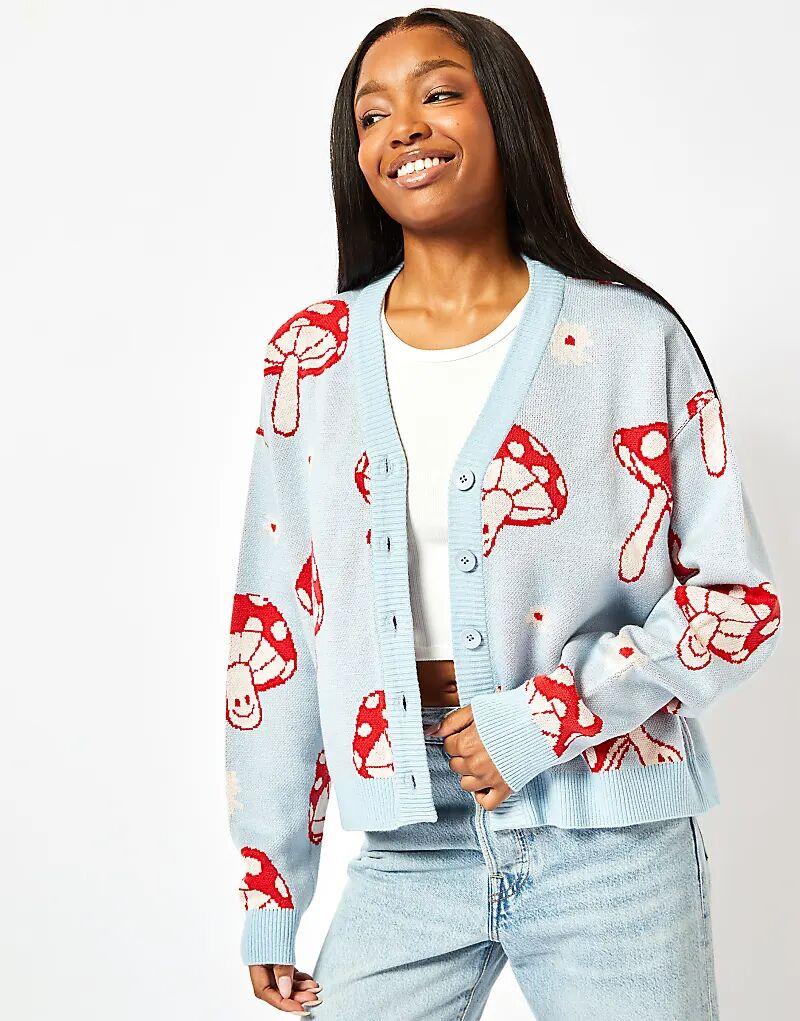 

Вязаный кардиган Skinnydip London Red с грибами синего цвета