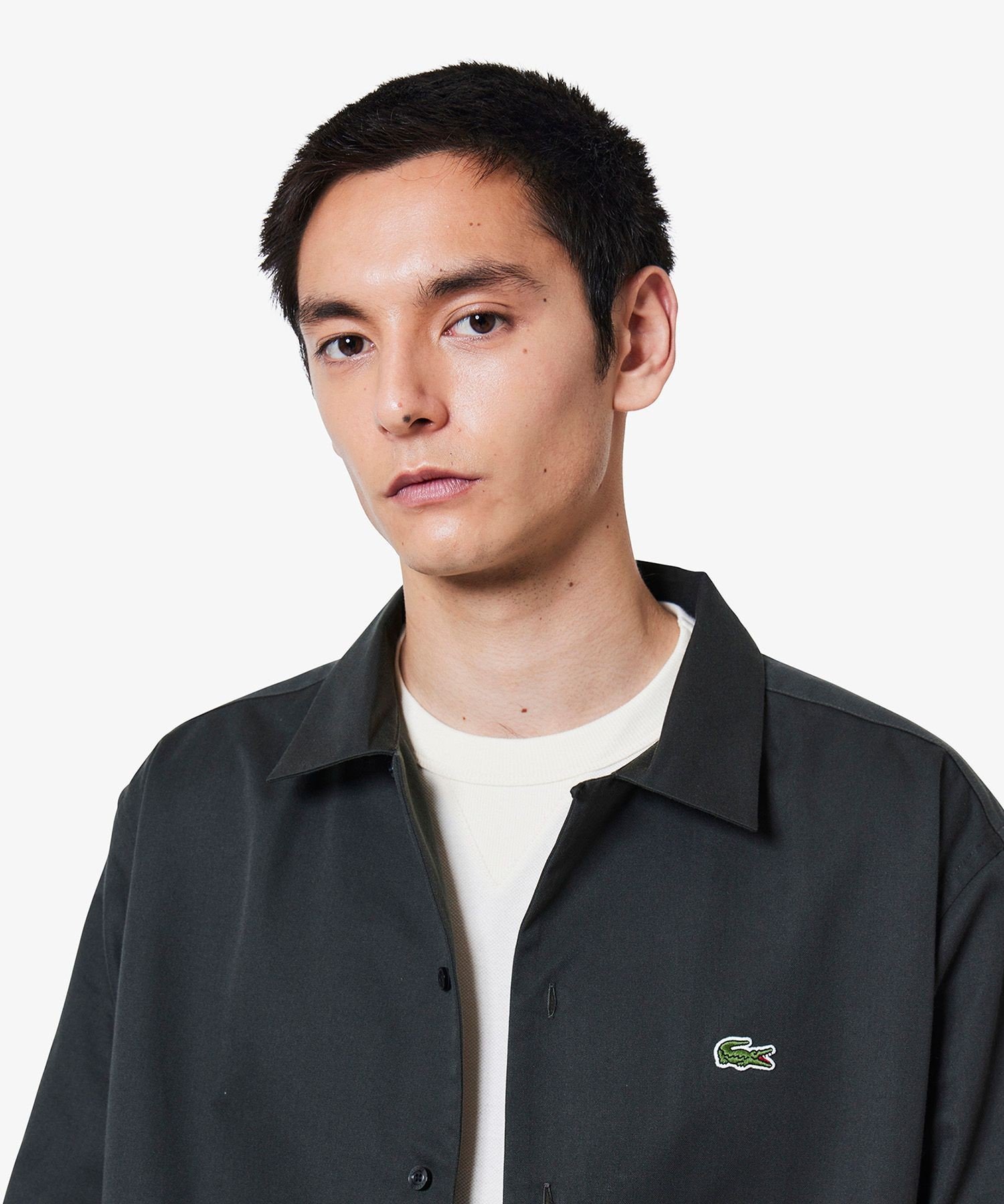 Рубашка с открытым воротником из смесовой шелковой ткани LACOSTE, Charcoal Gray — фото 2