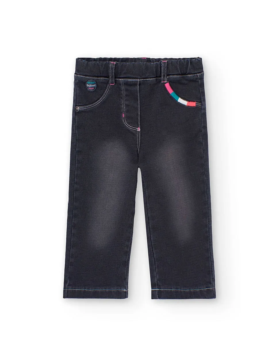 

Широкие джинсы для девочек с карманами и эластичной резинкой на талии Boboli, черный