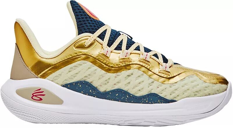 

Детские баскетбольные кроссовки Under Armour Curry 11 для начальной школы, золотой/синий