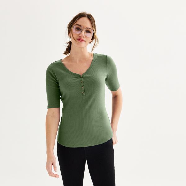 

Женская облегающая рубашка-поло Henley Sonoma Goods For Life, цвет manolo olive