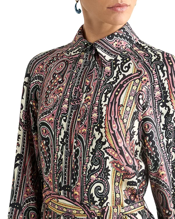 Платье-Рубашка миди с поясом Etro, Multi/White — фото 3