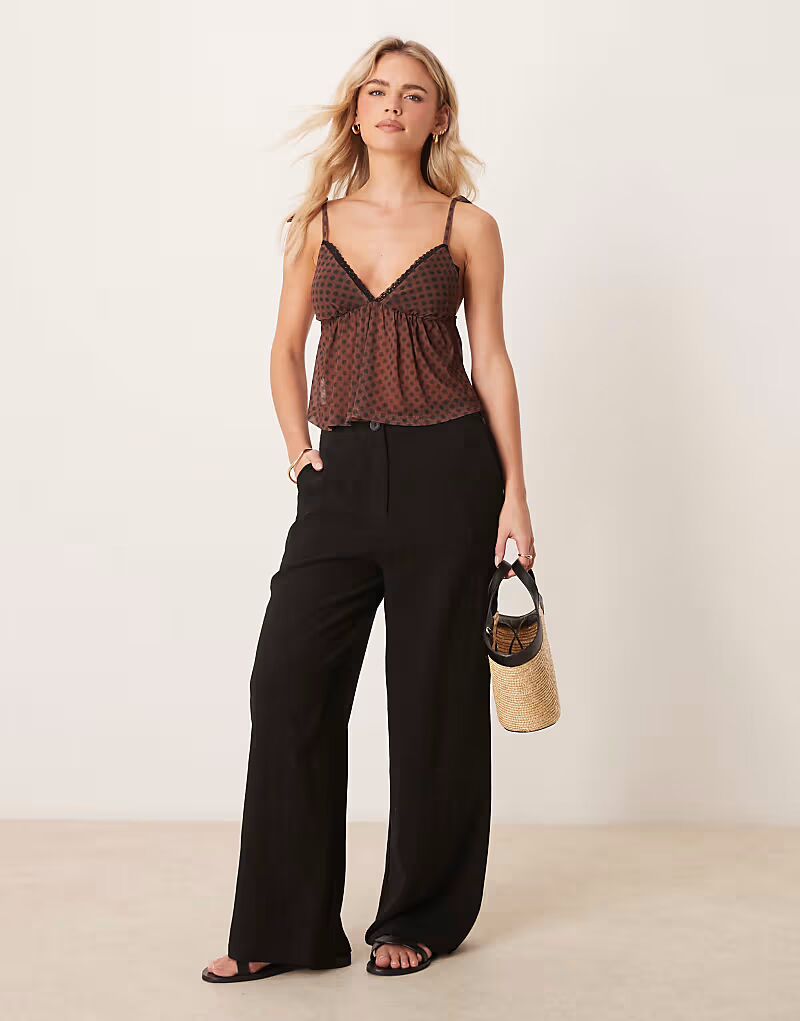 

ASOS DESIGN Petite свободные прямые брюки черного цвета с льном