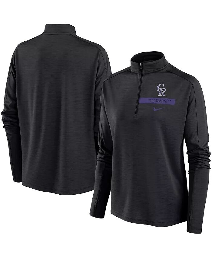 

Черный женский топ Colorado Rockies Primetime с молнией четверть реглан Nike