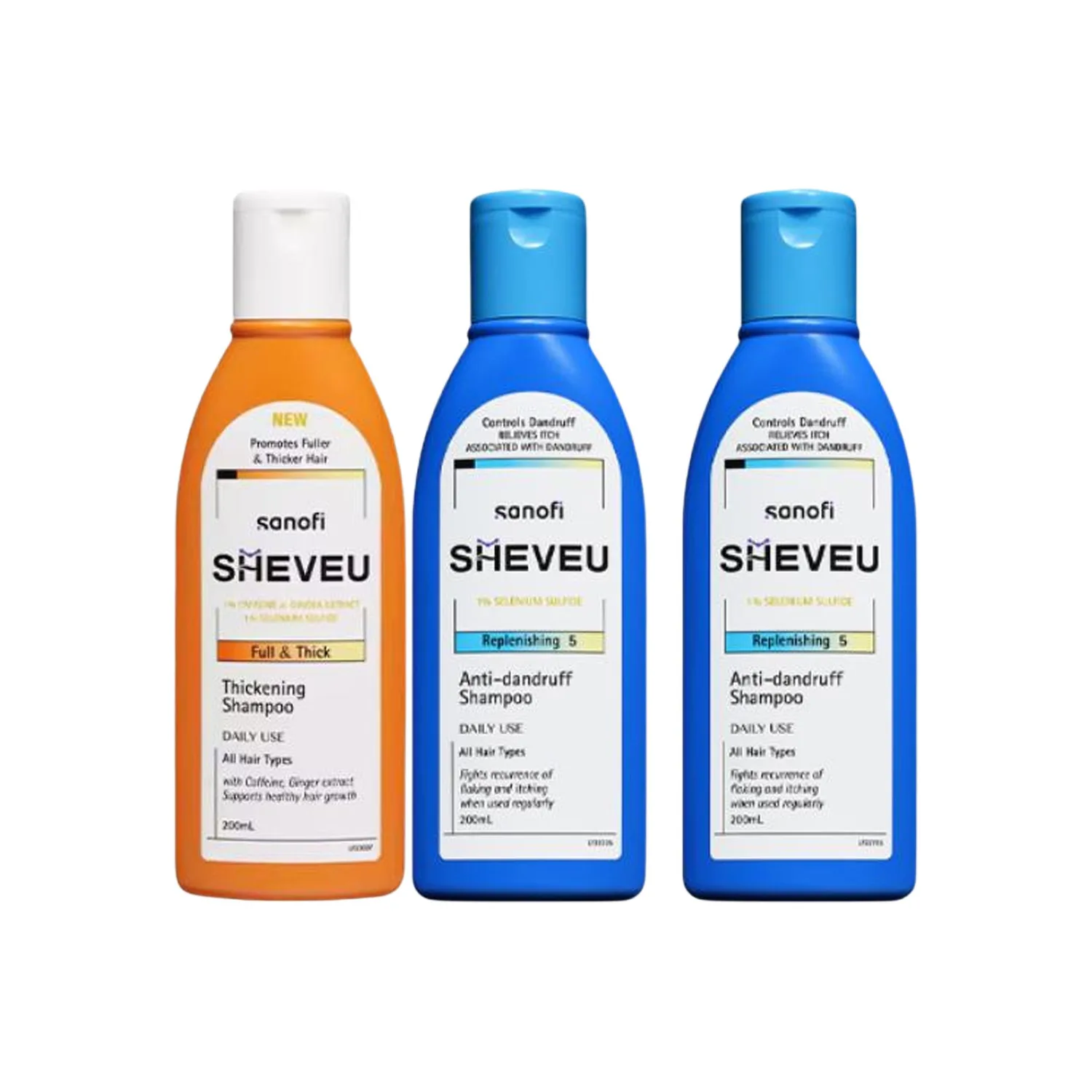 SHEVEU Шампунь для глубокого очищения с контролем жирности и успокаивающим эффектом 200 мл, Three-Piece Set: Volumizing Orange Bottle 200ml+Nourishing Dandruff Treatment Blue Bottle 200ml*2