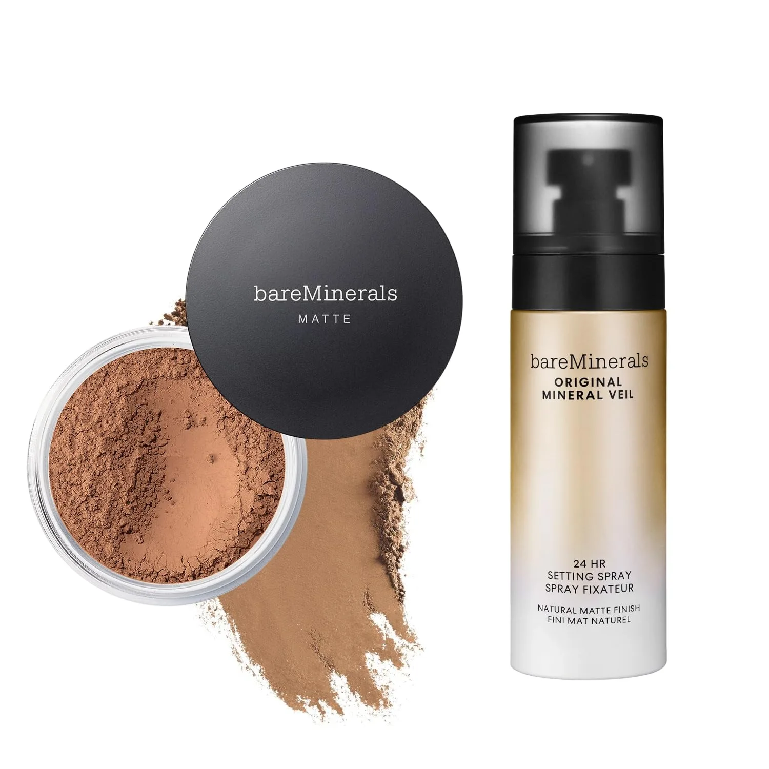 bareMinerals Original Matte Loose Powder Foundation SPF 15, минеральная пудра для лица, матовое покрытие от легкого до полного, матирует, без талька, некомедогенно + Mineral Veil Natural Matte Setting Spray