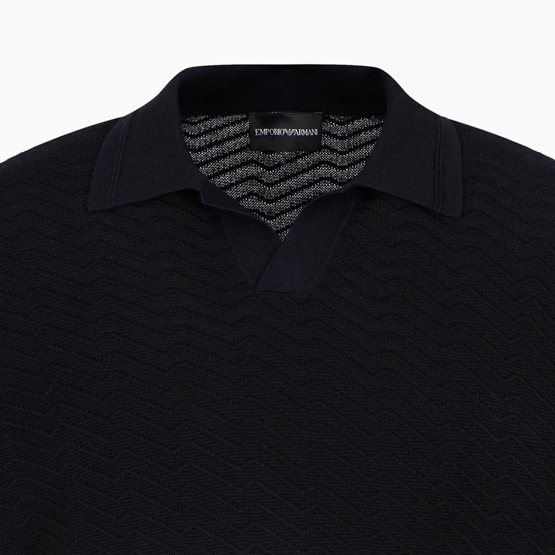 Поло с прямым низом и вышитым логотипом Emporio Armani, marine синий — фото 4