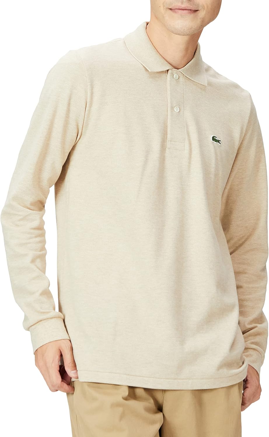 

Мужская поло-рубашка с длинными рукавами в рубчик, цвет меланж, L1313 Lacoste, натуральный