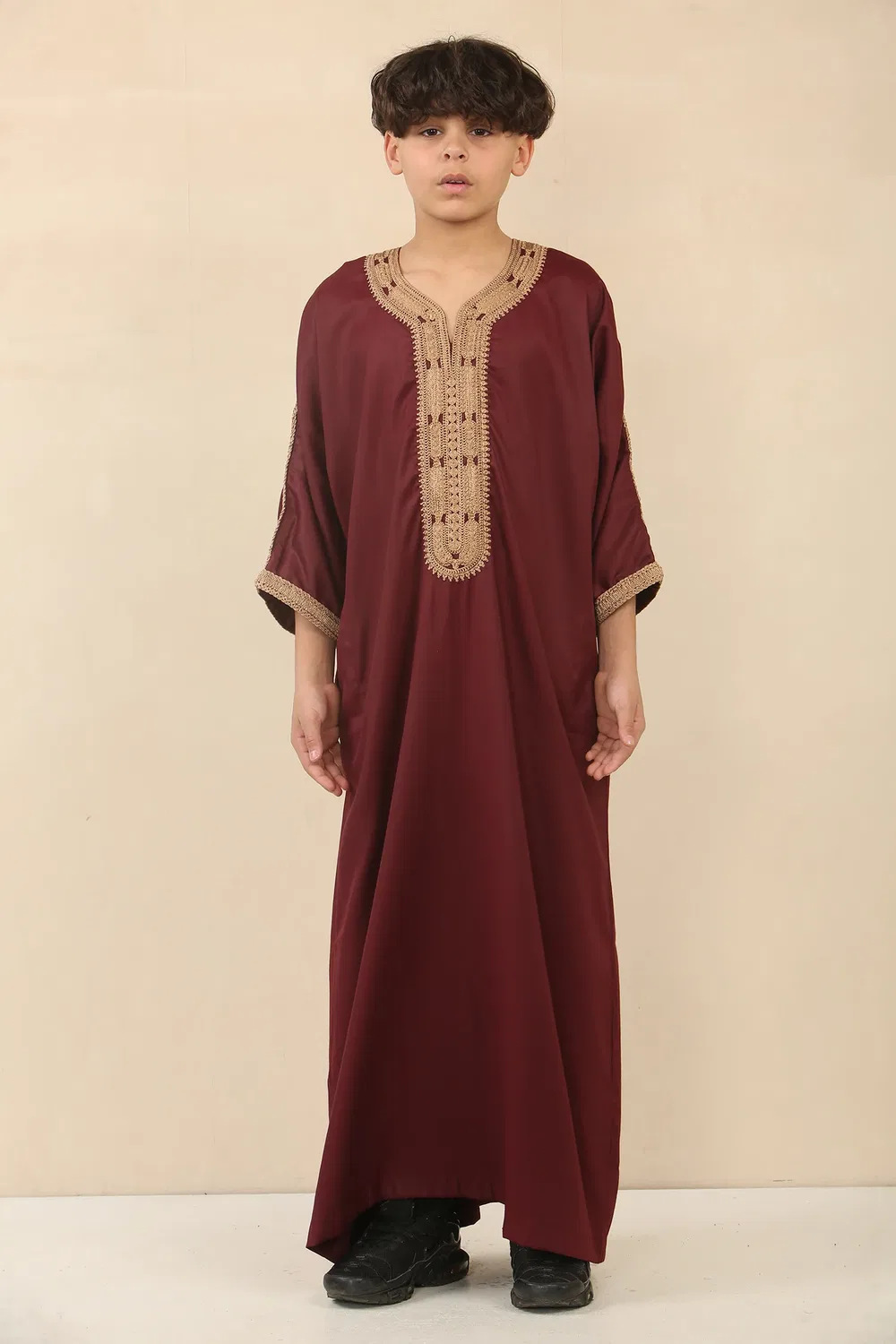 Arabic Thobes Детский халат для мальчиков бордового марокканского цвета Thobe Jubba Eid Djellaba Gandoura