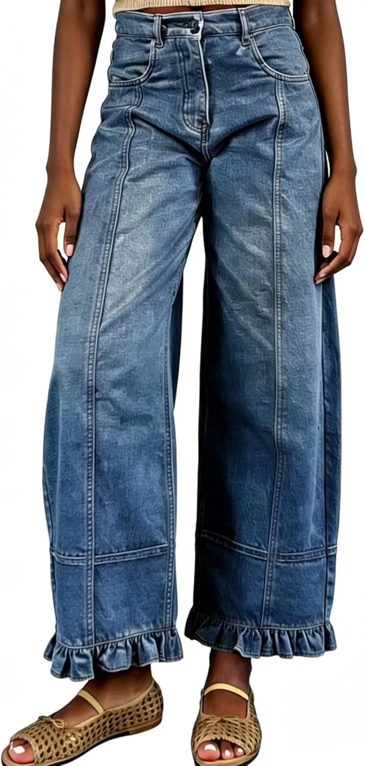 Джинсы с заплатками и оборками, Barrel Jeans, синий — фото 2