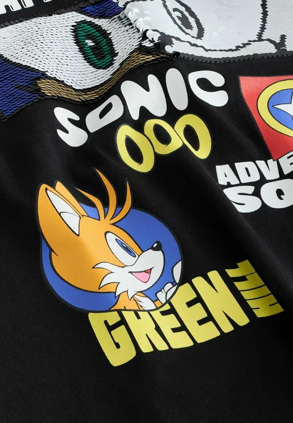 Футболка с принтом Licensed Sonic, Next, черный с пайетками — фото 2