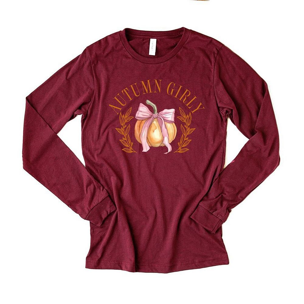 

Осенняя девчачья футболка Coquette с длинными рукавами и рисунком Simply Sage Market, цвет Maroon