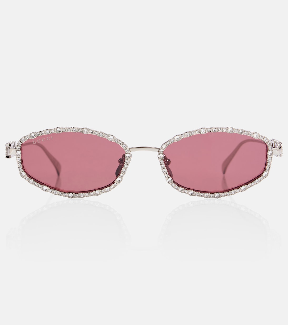 

Овальные солнцезащитные очки с кристаллами Gucci, Silver-Silver-Red