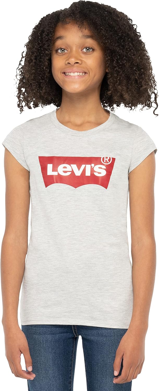 Классическая футболка Levi's для девочек с крыльями летучей мыши, Light Grey Heather/Red — фото 3