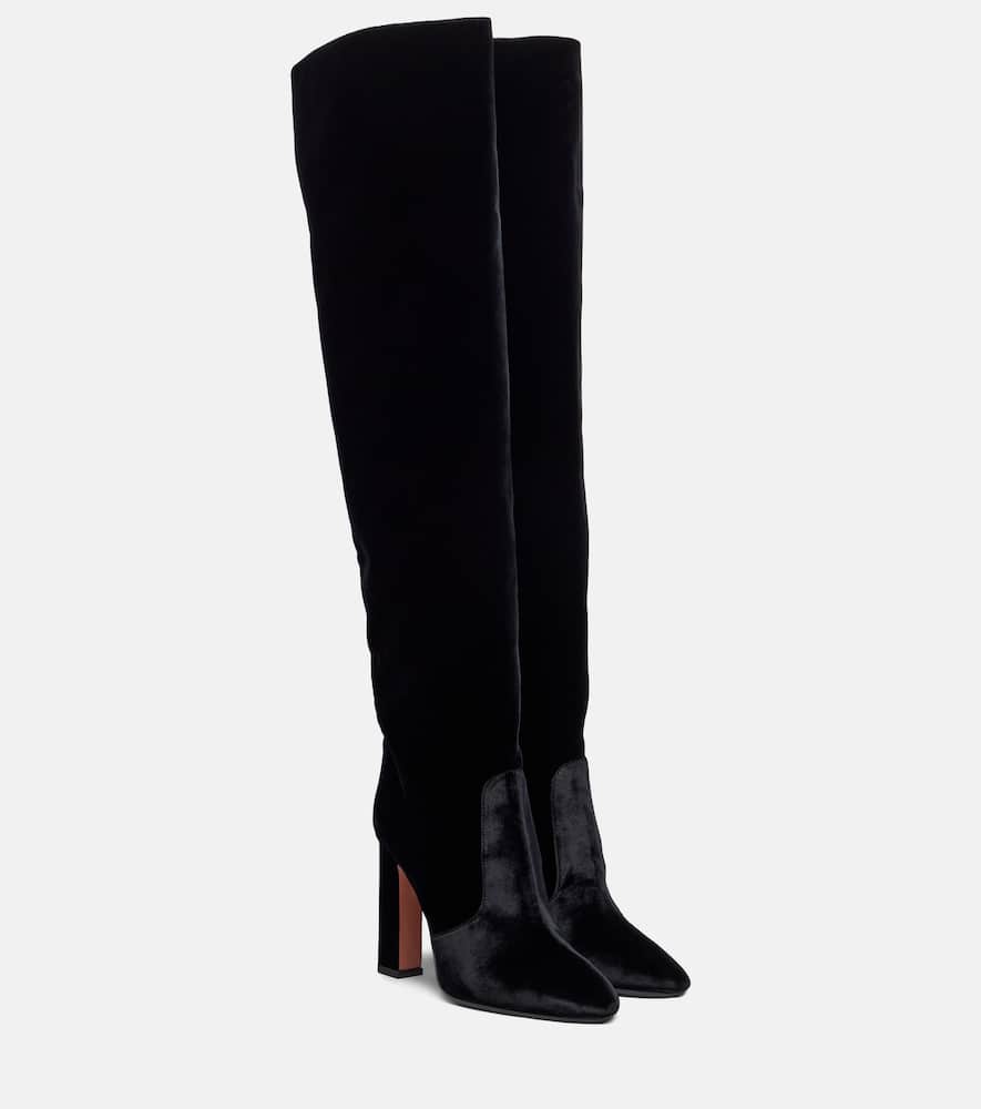 Бархатные ботинки Joplin 105 выше колена Aquazzura, Black