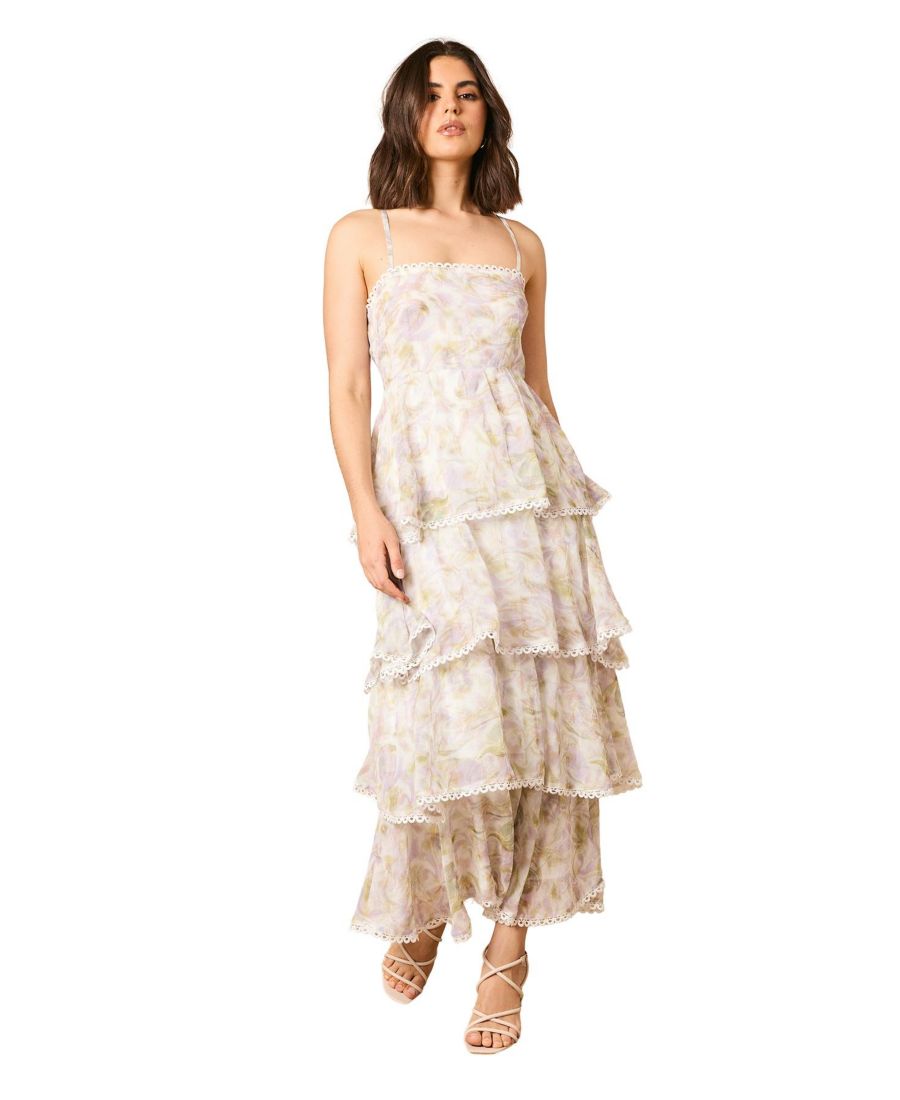 

Женское многоярусное макси-платье на тонких бретелях Oasis, Ivory