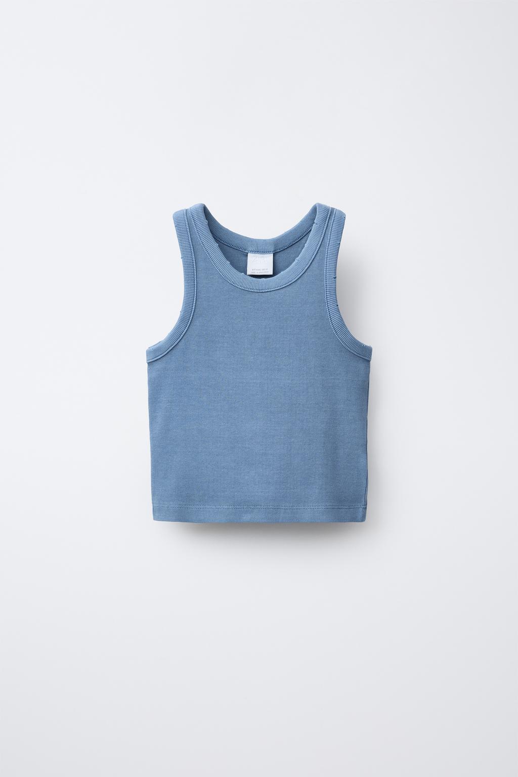 

Футболка в рубчик с эффектом выцветания ZARA, светло-синий