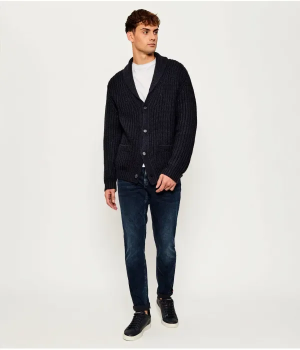 Шерстяной кардиган «Хорас» loose fit Boss, темно-синий — фото 2