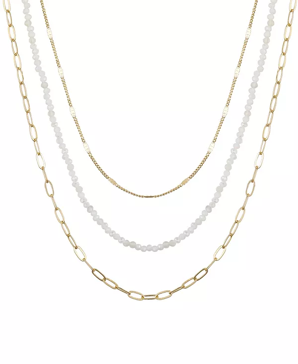 

Комплект из 3 многослойных ожерелий из настоящего стекла и 14-каратного золота Unwritten, white