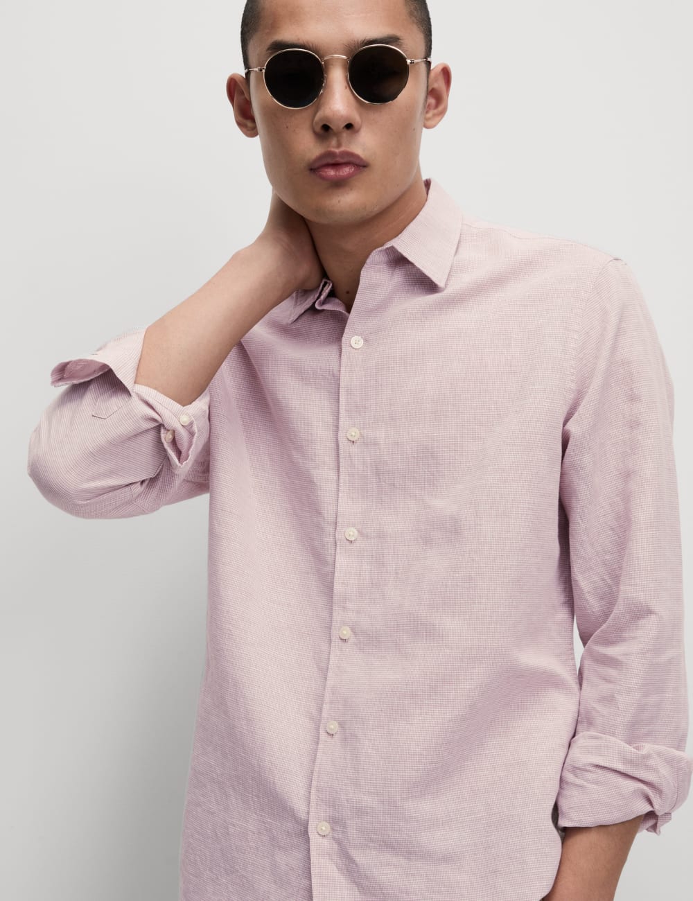 

Рубашка Puppytooth из смеси хлопка и льна Marks & Spencer, розовый
