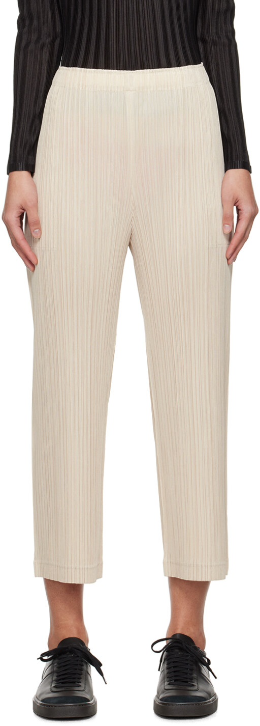 

Брюки Off-White с утолщенным низом 1 Pleats Please Issey Miyake, цвет Cream