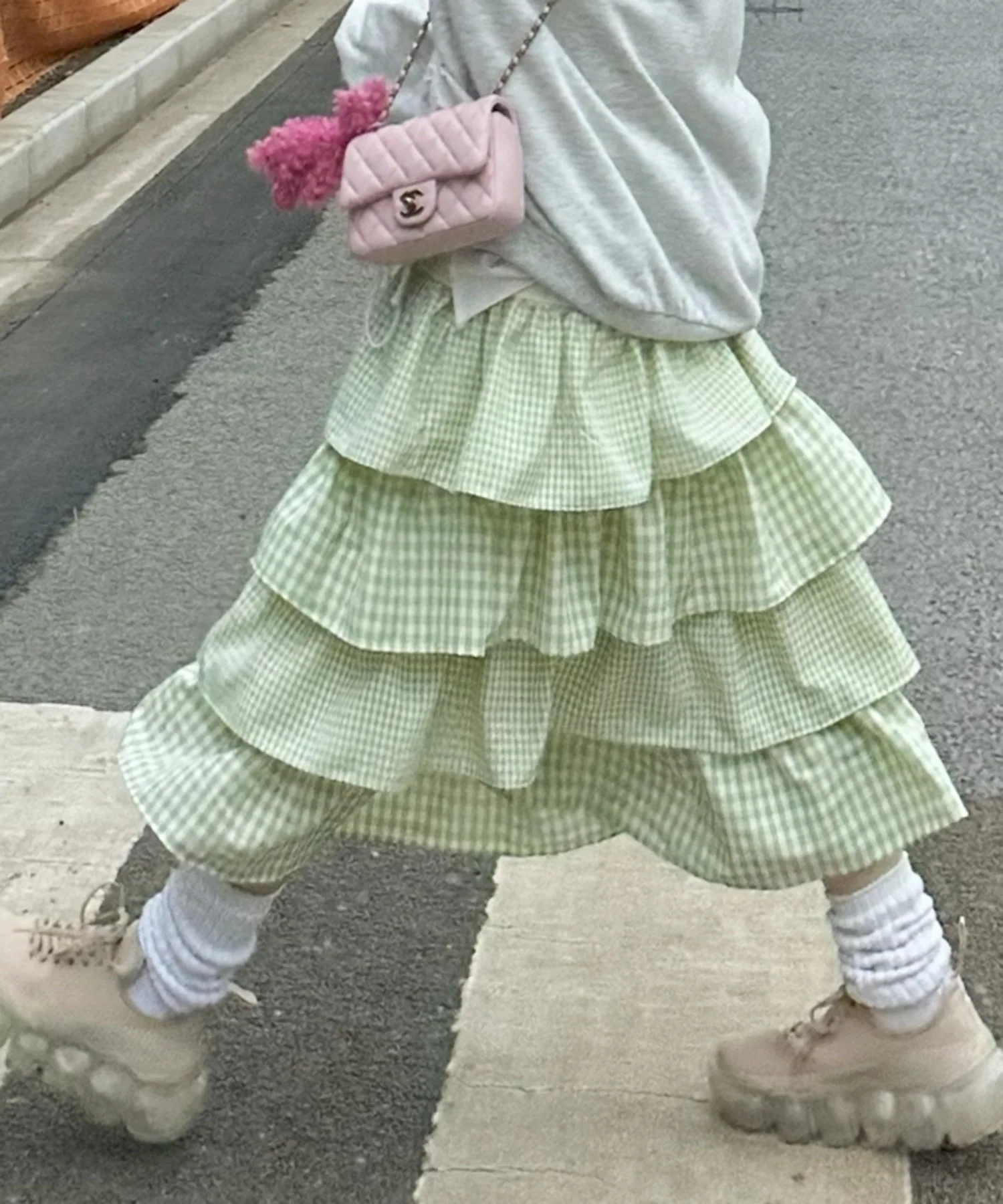 Женская юбка с клеткой и резинкой Alley Tokyo Tear Gingham зеленый — фото 4