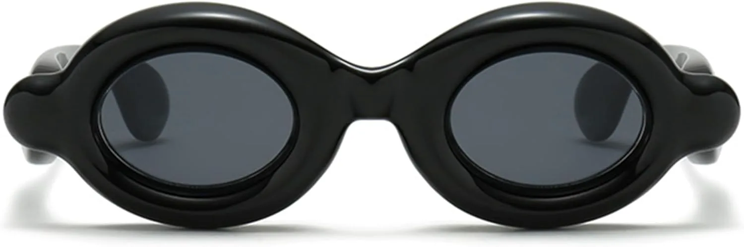 

bullabulling Стильные забавные надувные солнцезащитные очки в модной толстой оправе, милые овальные очки конфетных цветов, защита от УФ-излучения UV400, Black