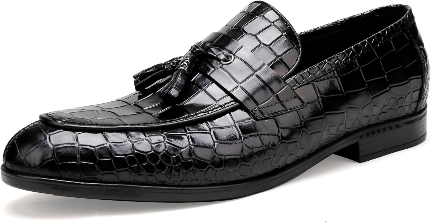 

Мужские кожаные туфли, премиальные классические лоферы с тиснением под аллигатора, деловые туфли без шнурков для мужчин Generic, черный