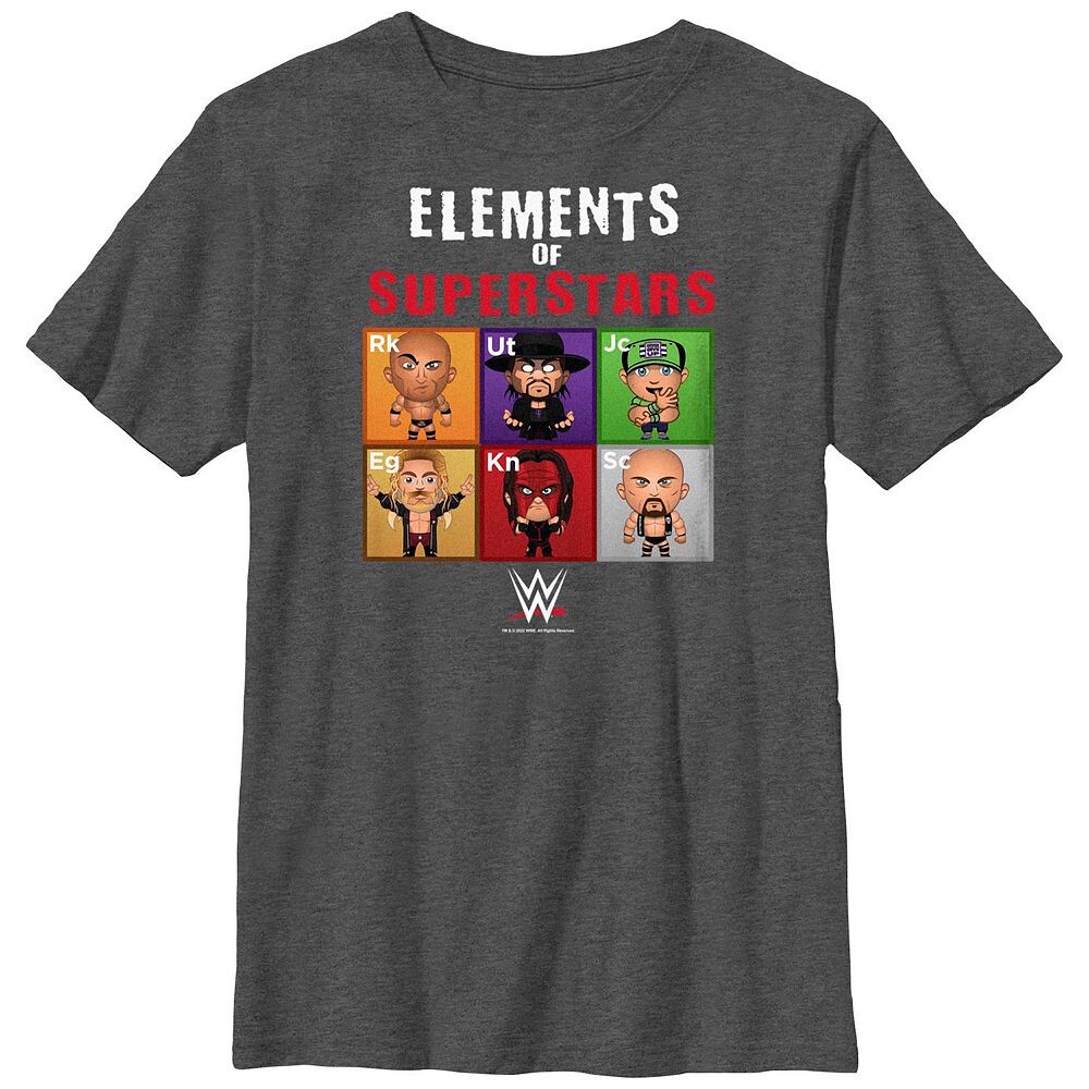 

Футболка с рисунком WWE Elements Of Superstars для мальчиков Licensed Character, цвет Charcoal Heather